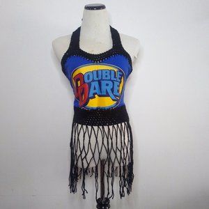 Sexy Boho Handmade DOUBLE DARE Royal Blue Cropped Halter Top w/ Fringes